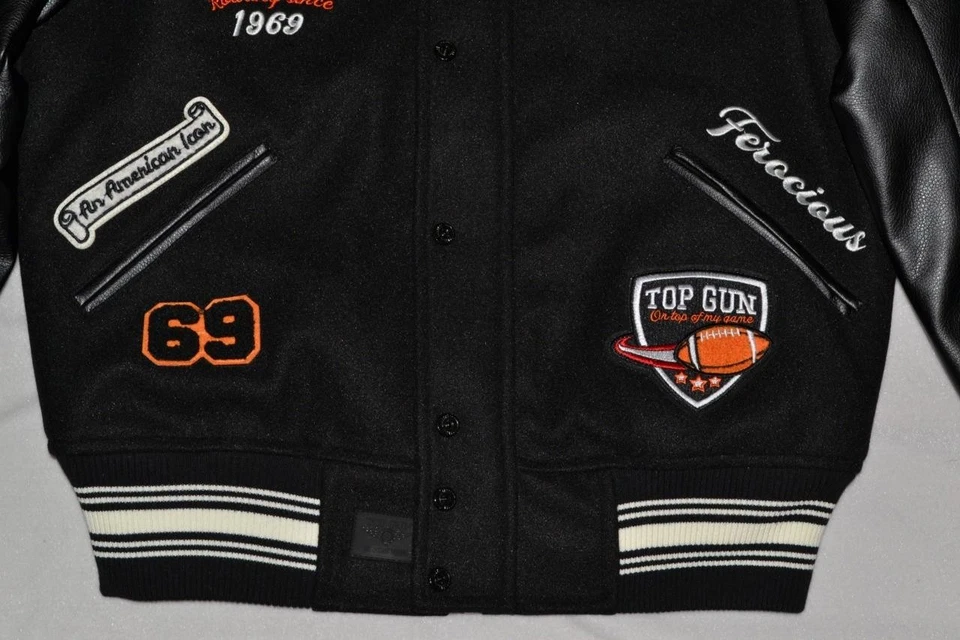 正品 TOP GUN "WILDCATS" VARSITY 夹克黑色男式全新带标签 — 第 3/4 张图片