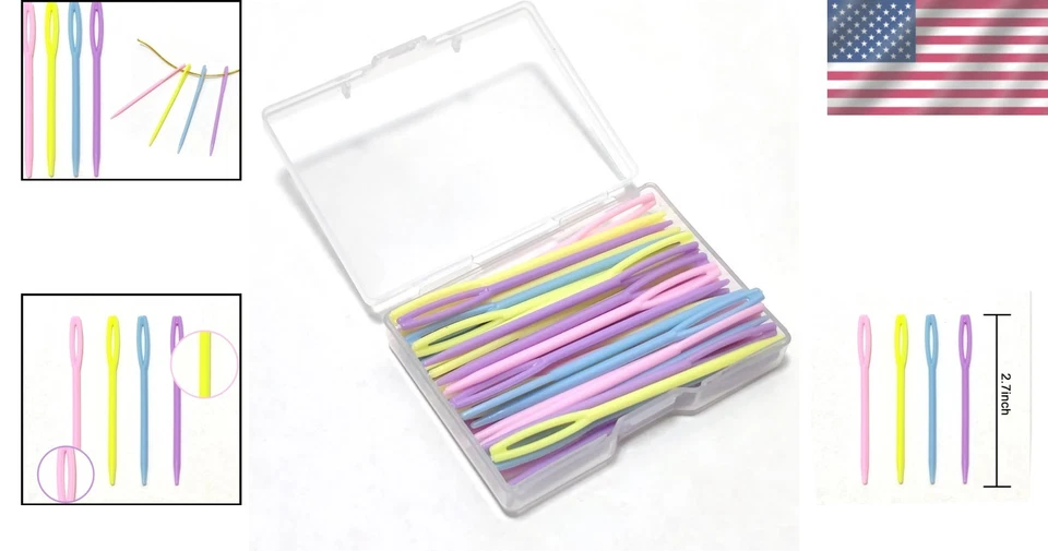 Agujas de coser de plástico vibrantes de 2,7" - 52 agujas de ojo grandes de seguridad para manualidades Foto 2 de 4