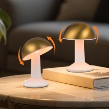 2 Pack Rotatable Mushroom Table Lamp Gold Cordless Bedside Touch Lamp 4-Level...