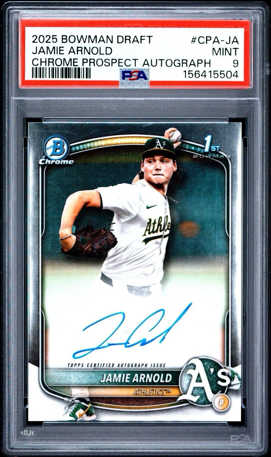 2025 BOWMAN DRAFT #CPA-JA JAMIE ARNOLD CHROME PROSPECT AUTOGRAPH PSA 9 view 3