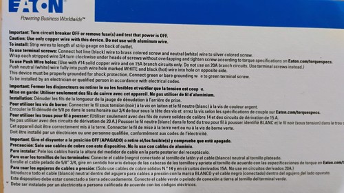 (120) Eaton TR270W Bianco 15 Ampere 125 Volt Presa Duplex Resistente alle Manomissioni - Foto 9 di 10