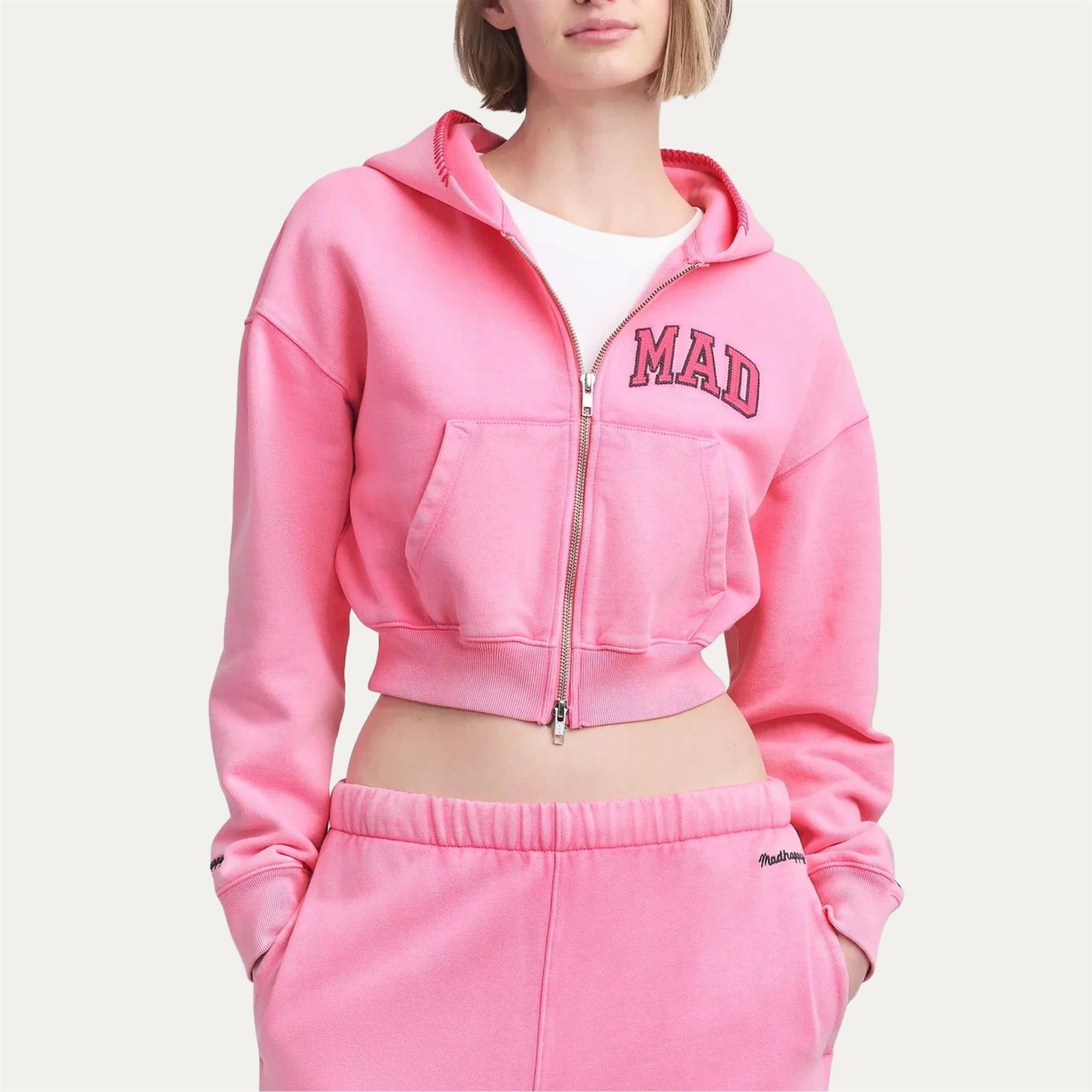 Gap MadHappy Cropped Mad Hoodie + Straight Leg Sweatpants Set Pink MSRP208