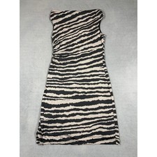 Ann Taylor LOFT Sheath Dress Womens SP Tan Black Zebra Print Ruched Sleeveless