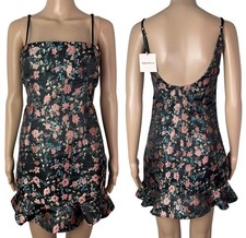 Superdown New Macey Ruffle Floral Jacquard Mini Party Dress Black Pink Size M