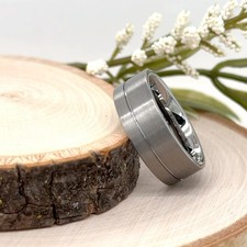 Silver Tungsten 8mm Engraved Ring Brushed Polished Edge Modern Christmas Band