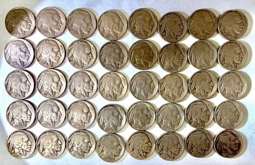 Buffalo Nickels Roll Lot of 40 DATED Coins ~ Mixed Dates and Mints