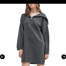 All in Favor Charcoal L/S Spread Zip Collar Mini Sweater Dress Size Small NWT
