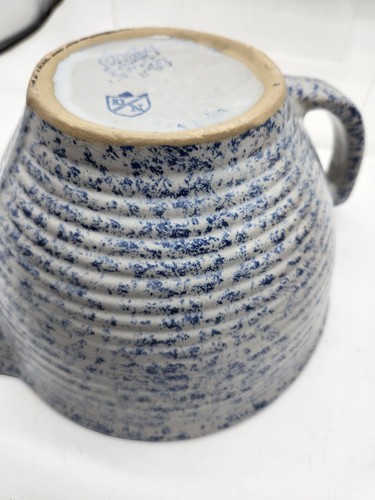Monmouth Western Stoneware Blue Spatterware Beehive Batter Bowl Maple Leaf T3 - Picture 10 of 10