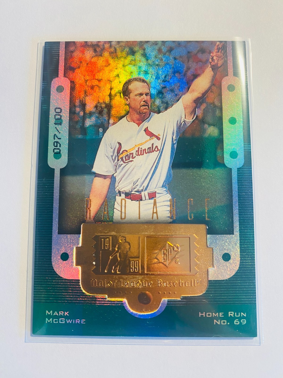 1999 SPx Radiance Mark McGwire #9 Green Parallel /100 Cardinals HR Chase RARE