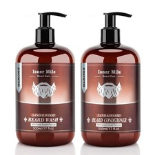 Beard Wash  Conditioner Set for Men - 17 oz Shampoo with Biotin, Argan  Joj...