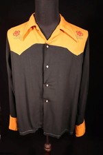 Vintage 1960's Two Tone Embroidered Rayon Gabardine Western Shirt Size Large