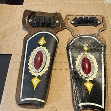 Vintage Western 1950-60 Cowhide Leather Kids Toy Holster Set Of 2 Cowboy Sheriff