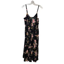 Old Navy Medium Black Floral Smocked Back Midi Dress V-Neck Adjustable Straps