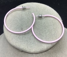 Pink Enameled Metal Fashion Hoop Earrings 1 1/2" G415