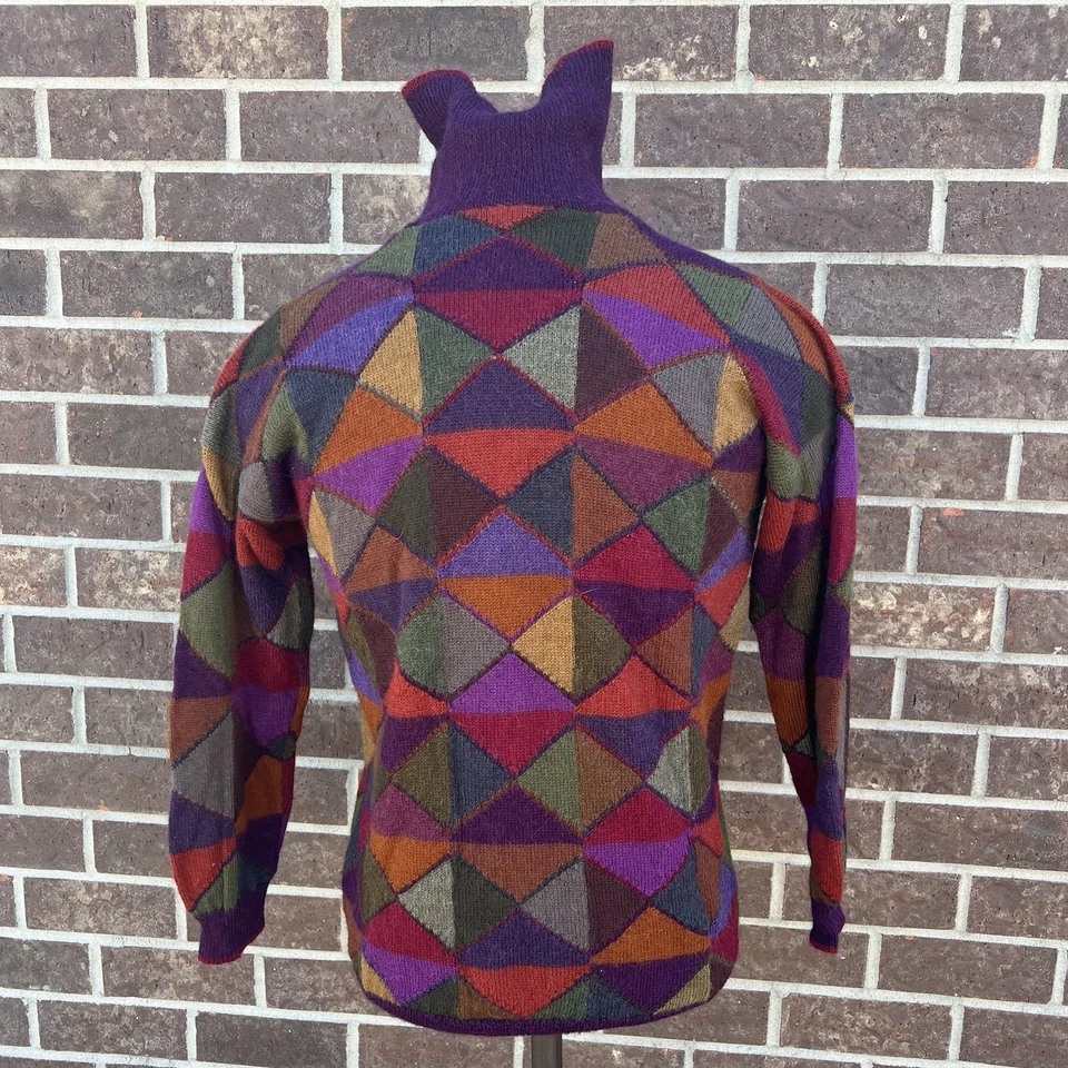 Peruvian Connection Alpaca Wool Knit Turtleneck Sweater S Multicolor Triangles - Image 4 of 4