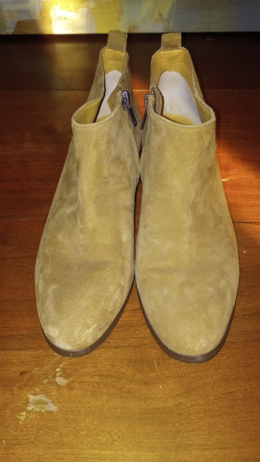 J.CREW Tan Suede Leather Ankle Bootie Zip Almond Toe Women's Size 6