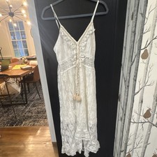 CUPSHE White Lace Tasseled Maxi Sundress Sleeveless V Neck Size L