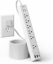 10Ft Extension Cord with Multiple Outlets, Flat Plug Surge Protector Power Stri