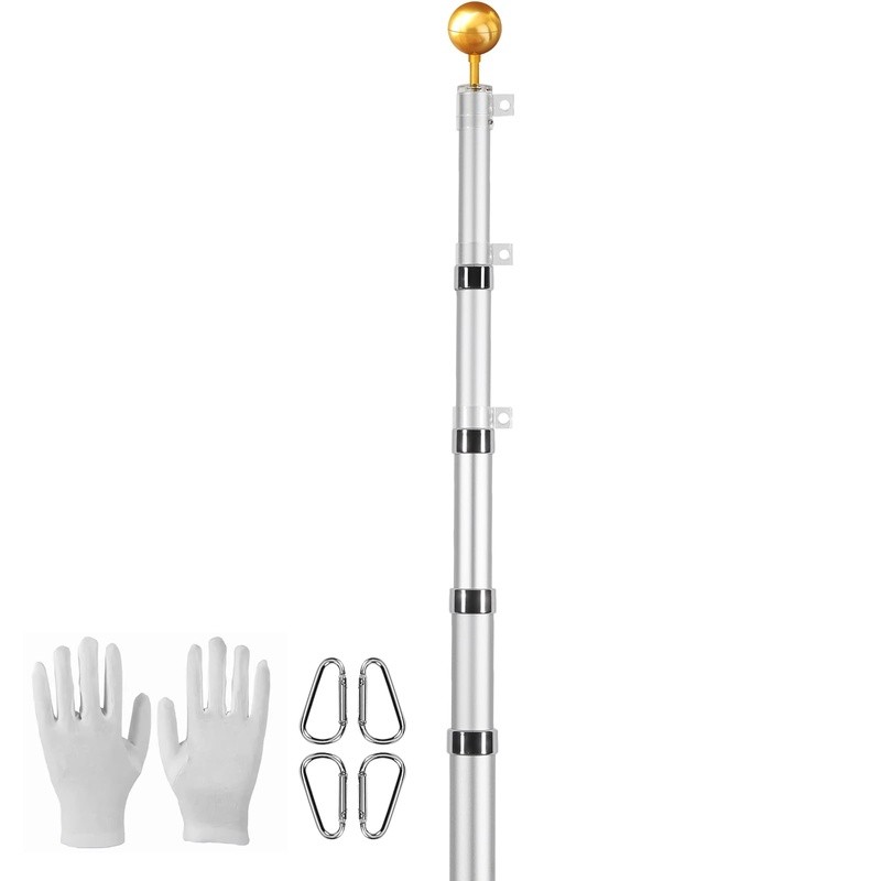 20FT Extendable Flagpole Set Aluminum Alloy Outdoor Flag Adjustable Easy Install