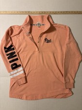 Victoria's Secret PINK Snap Pullover Sweatshirt Size L Peach Sleeve Logo VS