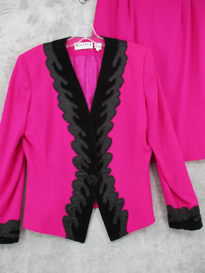 Traje Falda Vintage Oleg Cassini Mujer 6 Lana Terciopelo Borde Cuentas Vamp Carrera Foto 4 de 4