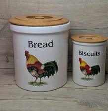 Cloverleaf Rooster Bread Crock & Biscuit Jar Set English Pottery Country Kitchen