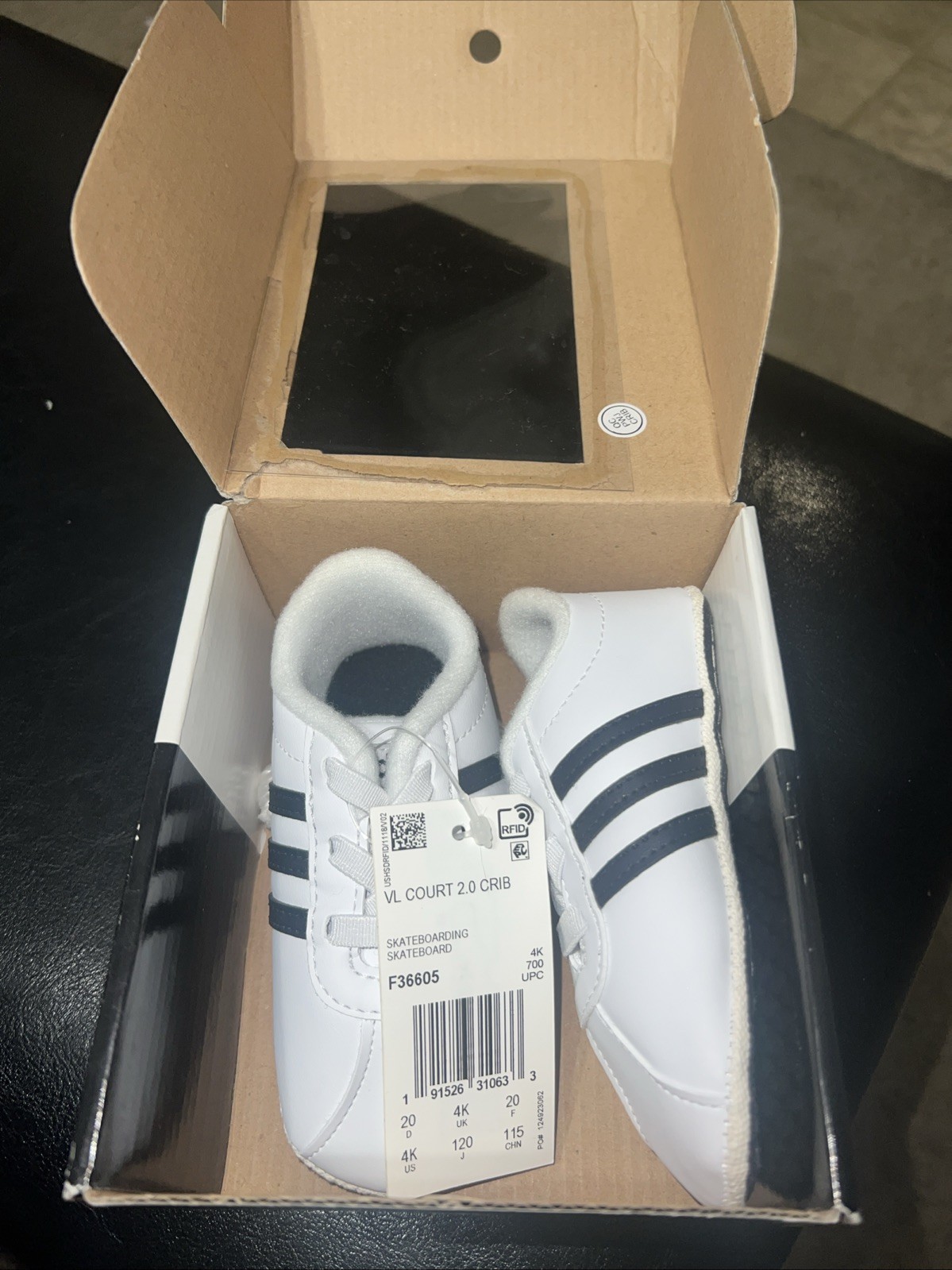 New ADIDAS VL COURT 2.0 CRIB Toddler baby White Black F36605 Sz 4K