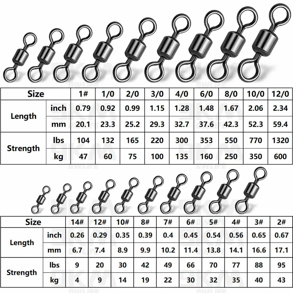 50~200Pack Fishing Barrel Swivels 9LB~1320LB Stainless Steel Rolling Solid Ring - Image 2 of 4