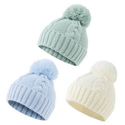 Twist Knit Baby Beanie with Pompom Warm Winter Hat for Infant Toddler Boys