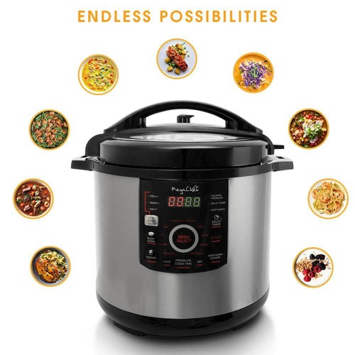 MegaChef 12 Qt. Schwarz und Silber Elektrischer Schnellkochtopf mit Automatik und - Bild 5 von 8