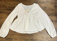Francesca's Blue Rain white lined blouse top Size Small