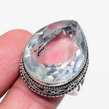 White Topaz Gemstone Handmade 925 Sterling Silver Jewelry Ring Size 9.75 US 