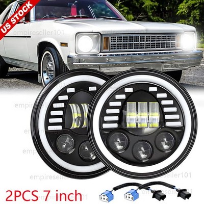 2x Chrome 7'' LED Halo Headlights Hi-Lo DRL For Chevrolet Chevette 1976 1977 1978