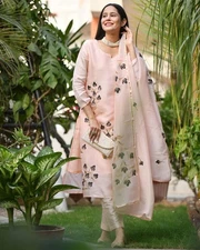 Gosriki Women'S Cotton Blend Straight Printed Kurta With Pant & Dupatta (Brus...