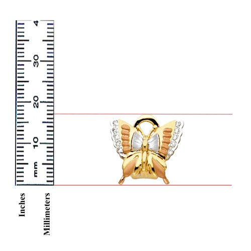 14K Tri Color Gold Butterfly Earrings W/Clip Lock For Women - Picture 3 of 4