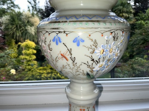 ๐ RARE Antique MOSER OPALINE Glass Lid Footed Vase Urn Hand Enamel Gilded 15โ - Picture 11 of 15