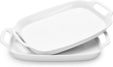 Serving Tray with Handles, 15.4" Large Platters Wedding Decor, Porcelain Dish