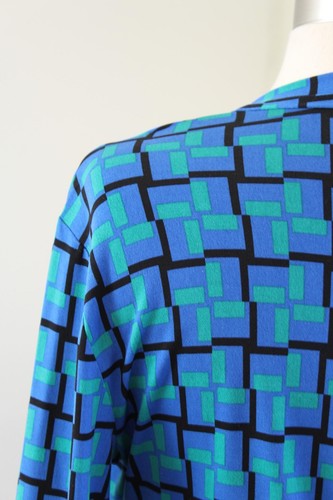 Calvin Klein Blue Green Geometric Print Long Sleeve Faux Wrap Dress Size 2 Black - Picture 6 of 6