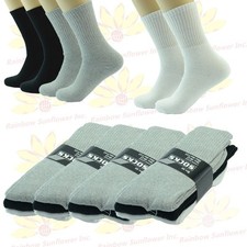 Gray Bk WT 12 Pairs Ankle/Quarter Crew Mens Sport Socks Cotton Size 10-13 Long