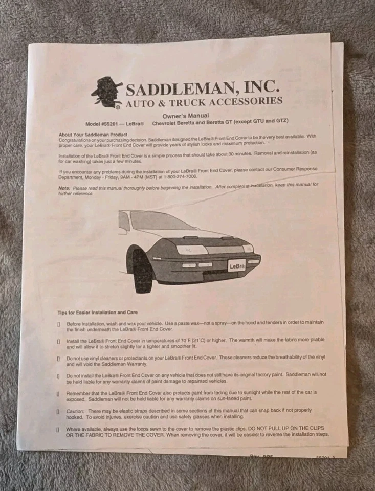 NUEVO DE STOCK SILLÍN LeBra CUBIERTA DELANTERA PERSONALIZADA Chevrolet Beretta Sujetador Coche GT Sin Usar  Foto 4 de 4