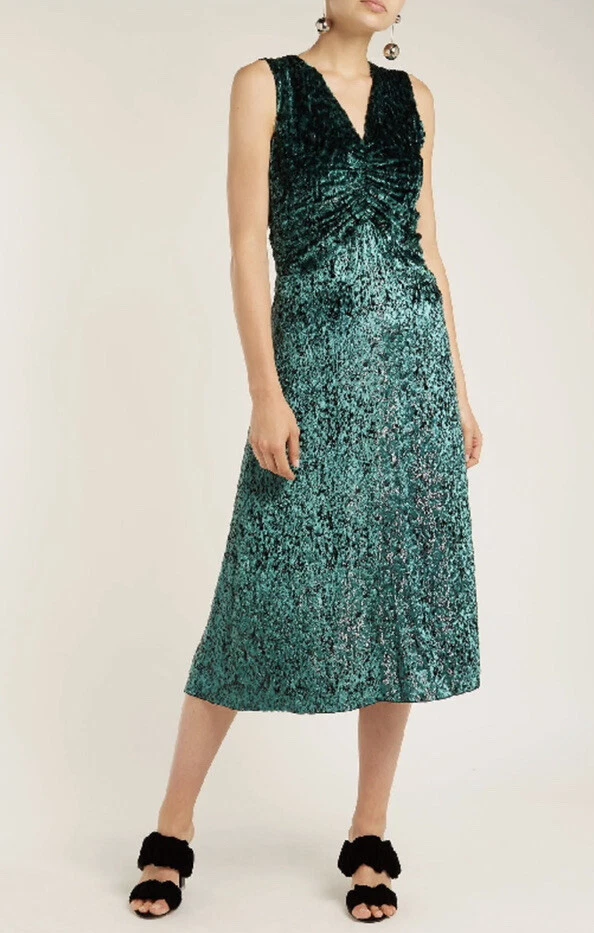 MASSCOB LAURENT RUCHED VELVET DRESS GREEN SIZE M BNWT
