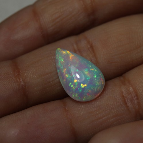 3.4 Cts 16x10 MM Natural AAA Green Yellow Fire Ethiopian Opal Pear Cabochon - Picture 3 of 10