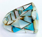 HSN Colleen Lopez Sterling Silver Mother Of Pearl & Turquoise Inlay Ring Size 5 — photo 3