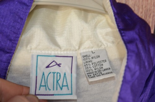 Vtg 90s Actra Mens Zip Front Jacket L Windbreaker Rain Neon Volt Green Purple - Picture 2 of 9