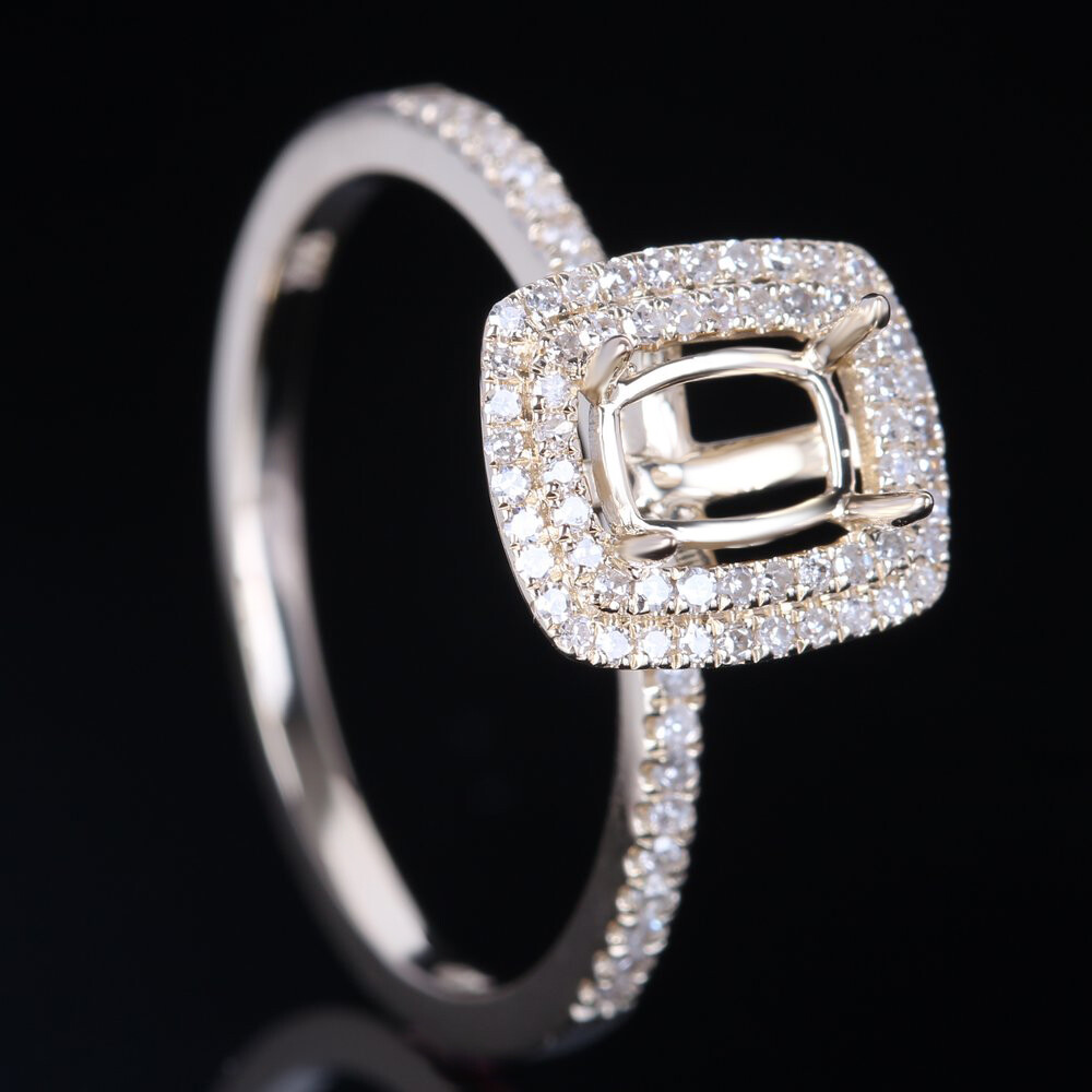 10K Yellow Gold Semi Mount Diamond Engagement Wedding Ring Cushion Cut