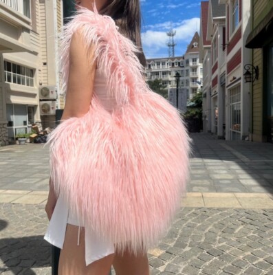 Damen Kunst Mongolischer Pelz Kuriertasche Handtasche Fell Flauschig Plüsch Herz