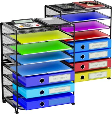 Simple Trending 2 Pack 8 Tier Letter Tray Paper - 13.3'' x 9.3'' x 17.3'', Black 
