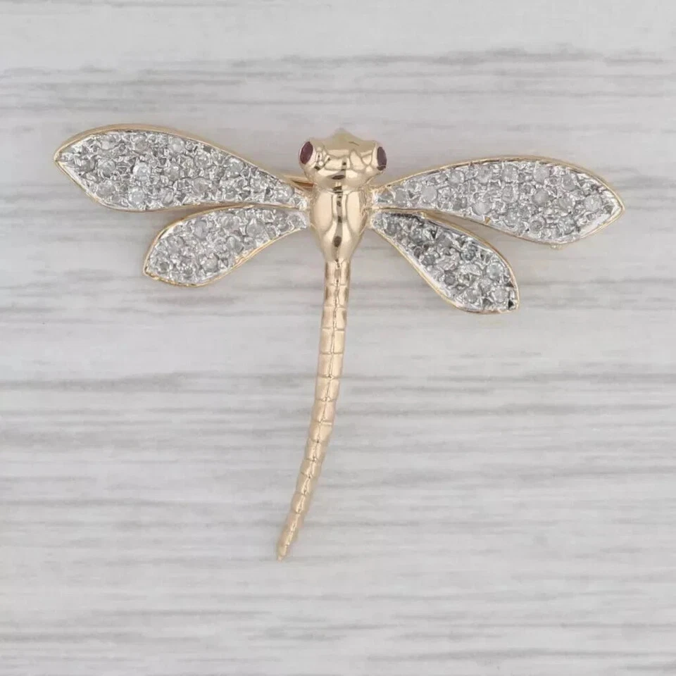 2.50Ct Round Cut Simulated Diamond Dragonfly brooches pins14k Yellow gold plated - Image 3 of 4