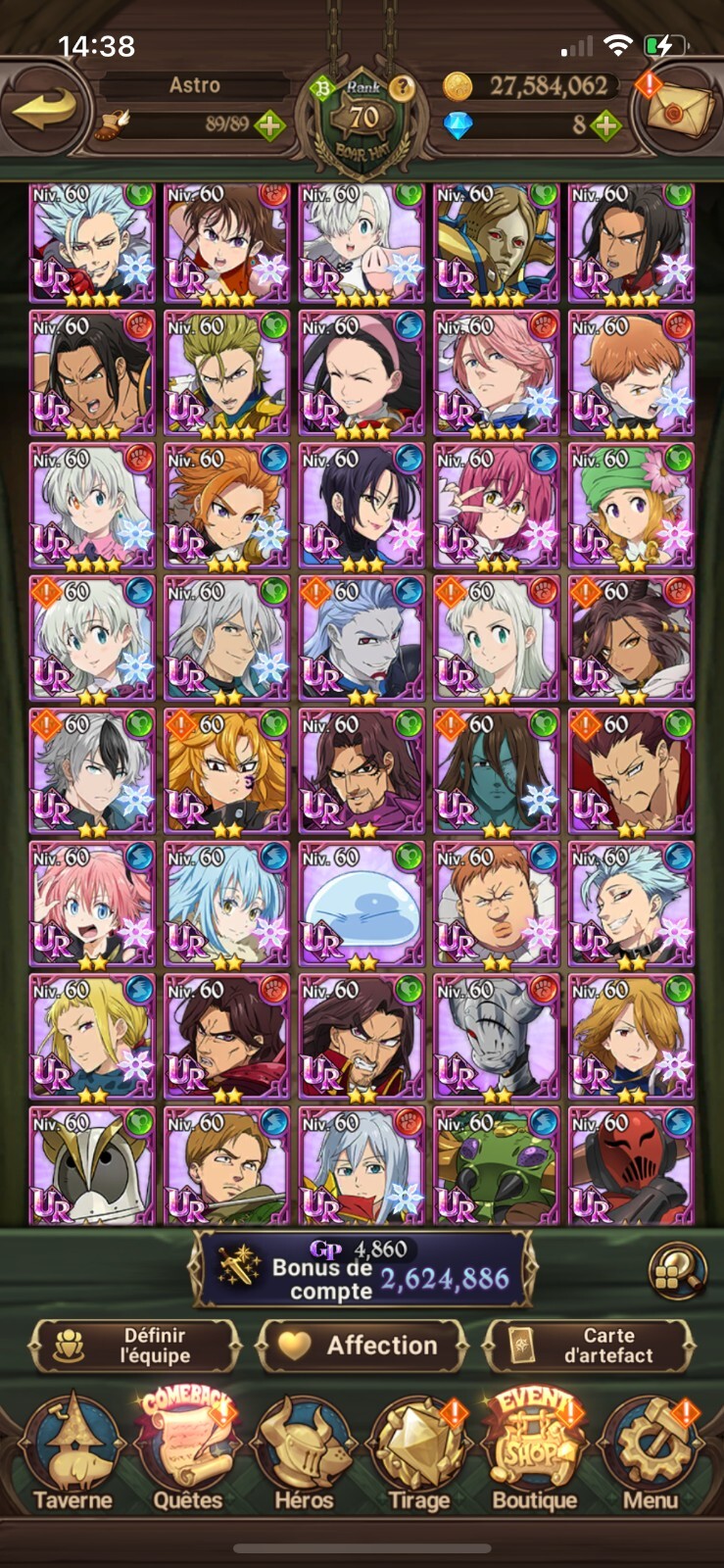 Compte Seven Deadly Sins : Grand Cross GLOBAL (7DS) - Très Bon état, Jeu Mobile Android/iOS
