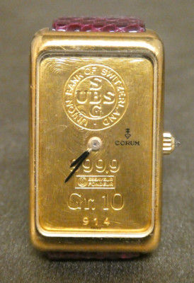 CORUM Swiss 18k Case Ladies Mechanical Ladies Watch w/ 10g .999 Gold Ingot Bar
